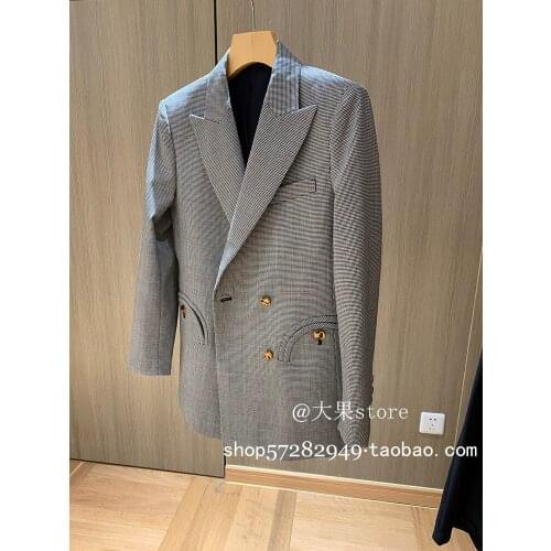 Retro Yarn-dyed houndstooth check worsted wool suit ladies 2021 New Temperament Top