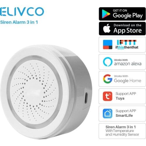WiFi Siren Alarm Sensor 3 in 1 With Temperature Humidity Sensor SmartLife APP Notification Alerts Workes With Alexa Google Home