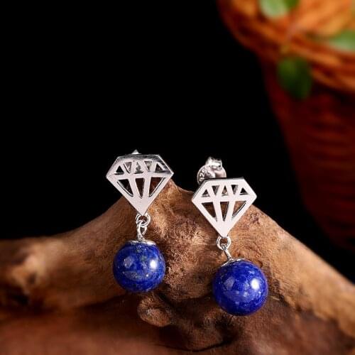 MetJakt S925 Sterling Silver Inlaid Lapis Lazuli Fashion Personality Ladies Earrings
