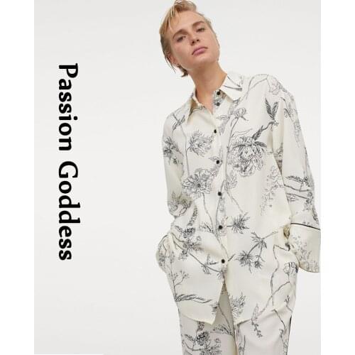 Casual Women Floral Print 2 Piece Sets Cosy Loose Tracksuits Oversized Blouse Shirts High Waist Straight Pants Two Piece Outfits