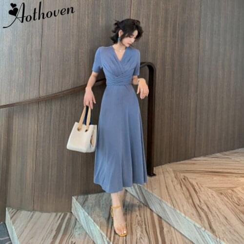 High-end Elegant Evening Party Dress Women Short V Neck Ladies Bandage A Line Dresses Summer Vintage Elegant Blue Maxi Dress