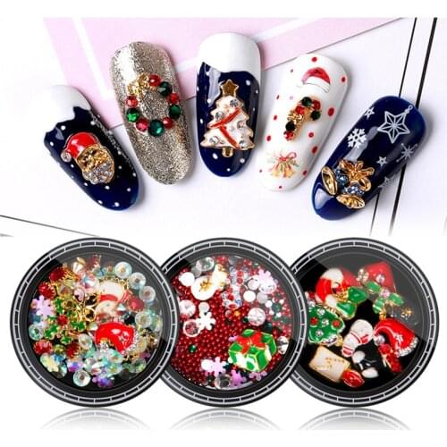 1 Box 3D DIY Nail Decoration Christmas Tree Old Man Christmas Snowflake Gift Alloy Rivet Pearl Nail Drill Mixed Set