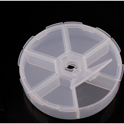 1Pc 6 Grids Round Empty Box Case Nail Art Container Storage Organizer Wheel Bead Tips Display Jewelry Rhinestone Glitter