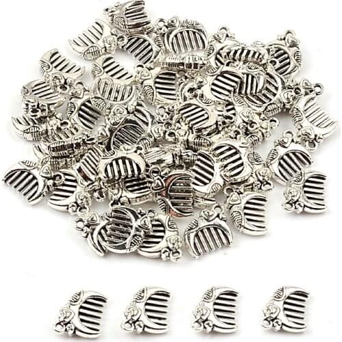 10mm Cute Comb Pendant Antique Silver Color Metal Beads Loose Spacer Beads For Jewelry Making DIY Handmade Charm Bracelets