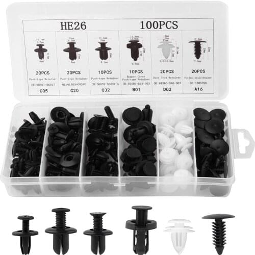 100pcs Trim Panel Retainer Fastener Kit Mixed Auto Fastener Clip Car Body Push Retainer Pin Rivet Bumper Door Car Accessories