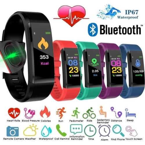 115 Plus Bluetooth Smart Watch Heart Rate Monitor Smart Wristband Fitness Tracker Bracelet IP65 Waterproof Wristwatch men women