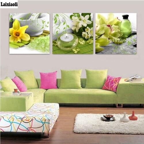 3pcs 5d diy diamond painting lily candle ,Full,Diamond Embroidery,3d pictures,Stitch Cross,Handmade,Mosaic,Kitchen Decoration