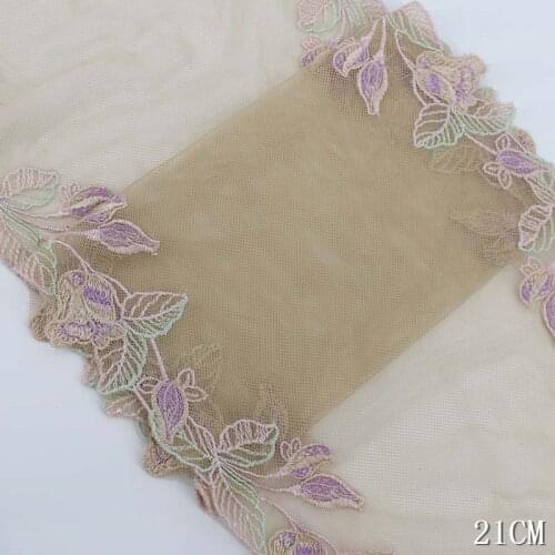 30Yards Embroidery Lace Fabric Tulle Pink Khaki Mesh Net Bilateral Flowers Trim Applique Ribbon Sewing Women Underwear