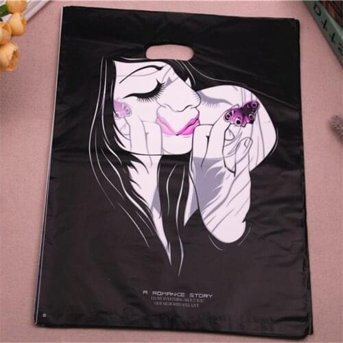 50pcs/lot 35*45cm Luxury European Shopping Plastic Bags Large Plastic Bags For Hair Packaging With Fashion Girl