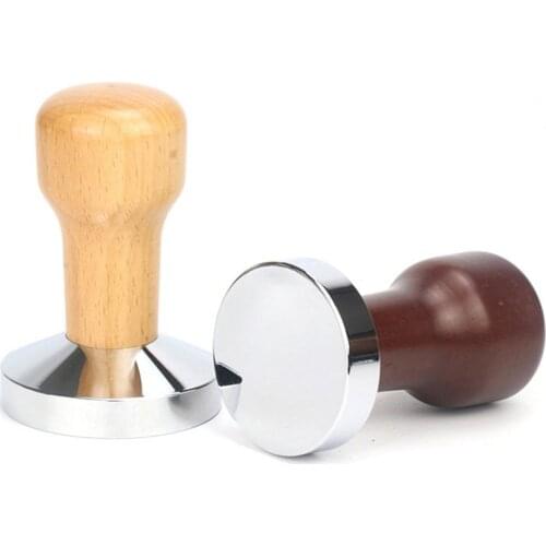 51-58mm Stainless Coffee Tamper Powder Wood Handle Barista Parts 51mm brown Kitchen Appliances