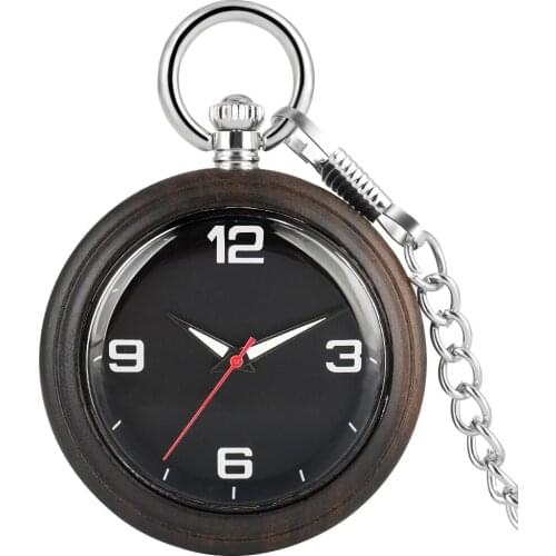 Ebony Large Pocket Watches For Men Necklace Concise Woooden Dial Alloy Rough Chain Women Pendant Watch Classic relogio de bolso