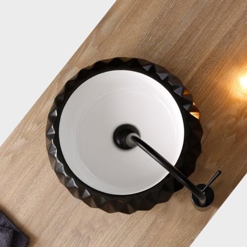 Black Round Above Counter Basin Art Basin Wash Basin White Bathroom Sink Household Ceramic Wash Basin Above Counter Basin