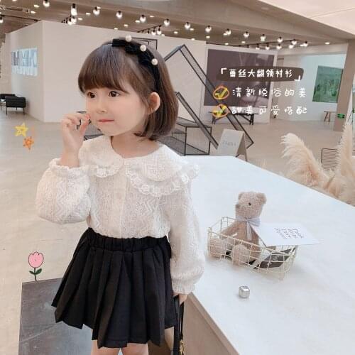 Blue Small Town Childrenswear Foreign Trade INS Fashion 2020 Autumn Clothing Girls Bottoming Shirts Girls Lapel