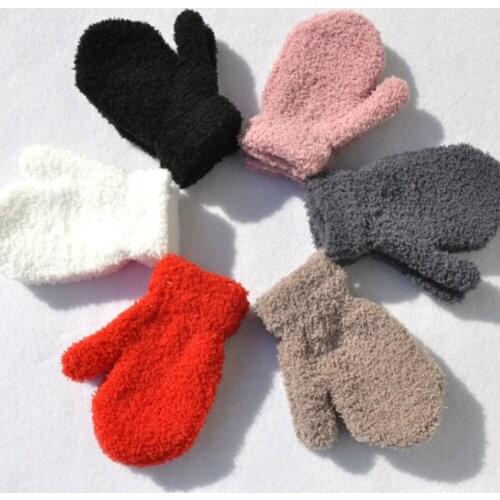 For 1-4 Years Old Plush Thick Warm Children Gloves For Winter Plus Velvet Mittens Children Kid Coral Fleece Full Finger Gloves