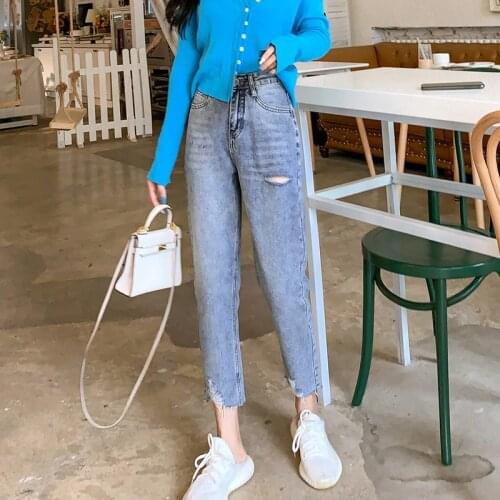 Boyfriend Jeans For Women Spring Summer 2020 New Arrivals Ankle-Length Irregular Denim Pants Hole Streetwear Loose Woman Jeans