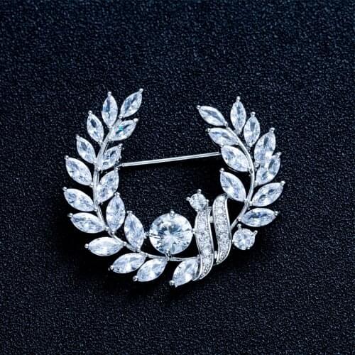 Elegant Luxury Olive Branch Brooches for Women Jewelry Accessories Zircon Brooch Pins