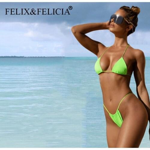 FELIX&FELICIA Factory 2021 Hot Women Micro Bikini Swimsuit Sexy Solid Color Brazilian Swimsuit Thong Bandage Push Up Beachwear