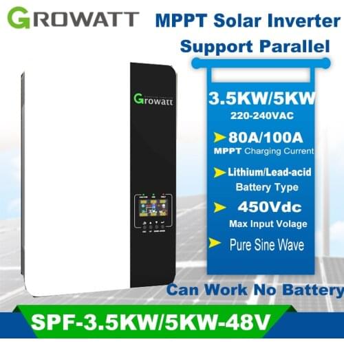 Growatt Hybrid Solar Inverter 3.5KW/5KW 48V 220V MPPT 80A/100A Pure Sine Wave Off Grid Solar Inversor Can Work Without Battery