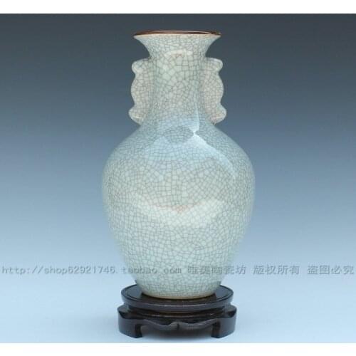 Jingdezhen ceramic crack glaze vase antique guanyao porcelain interaural bottle porcelain bottle decoration