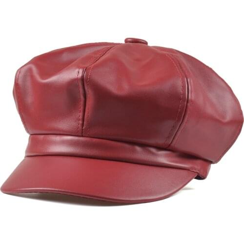 PU Leather 8 Panels Newsboy Caps Gatsby Ivy Beret Cap for Women Casual Dome Bare Chapeu Feminino Boina