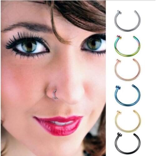 2 pieces 0.8mm 20G Medical Nostril Titanium Rose Gold Silver black Hoop Nose Rings clip on Body Piercing Jewelry For Women