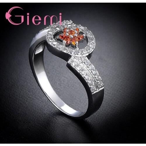 Special Orange Flowers Shape Stone/Statement Round Bar 100% Pure Silver Rhinestone Rings For Women Charm Jewe