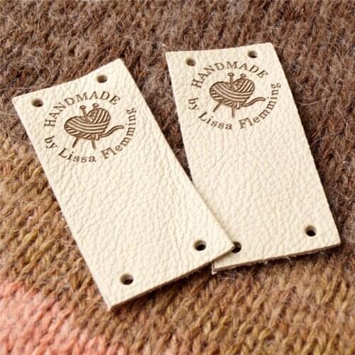 Leather labels for knitted and crocheted items, personalized labels for handmade products, product tags, custom clothing labels