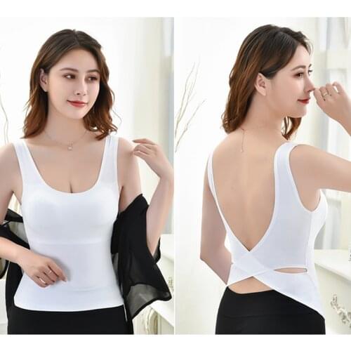 Cross Beauty Back Tank Top Women Seamless Ice Silk Vest Crop Tee Padded Sexy Girls Camisole Lingerie Feminino Sleep Camis