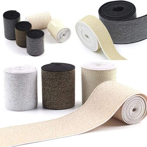 1-4cm Width Gold Silk Silver Flat Elastic Bands Glitter Rubber Band DIY Garment Trousers Belt Clothing Sewing Accessories 1m