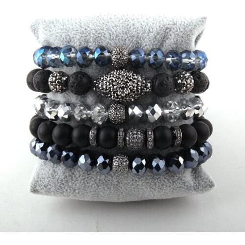 MOODPC Fashion Beautiful 5pc set Bracelet Set Micro Zircon Pave Ball Natural Stone & Glass Crystal Pave Bracelets