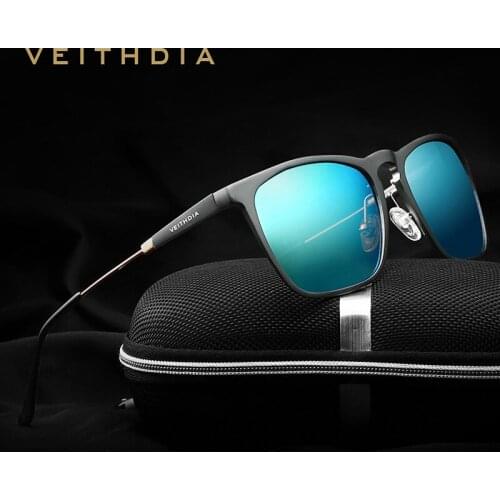 VEITHDIA Mens Square Retro Aluminum Sunglasses Polarized Blue Lens Vintage Eyewear Accessories Sun Glasses For Men/Women 6368