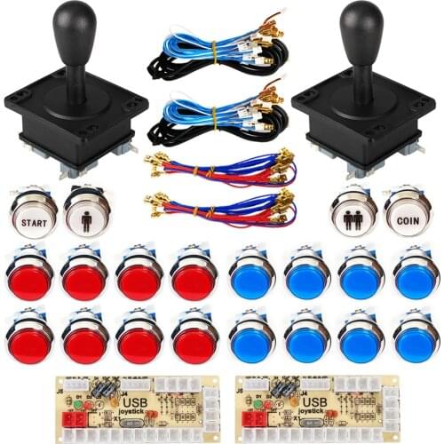 2 Player Arcade DIY Kit Zero Delay USB encoder HAPP Joystick 33mm LED push button coin PC Mame Raspberry pi 1 2 3