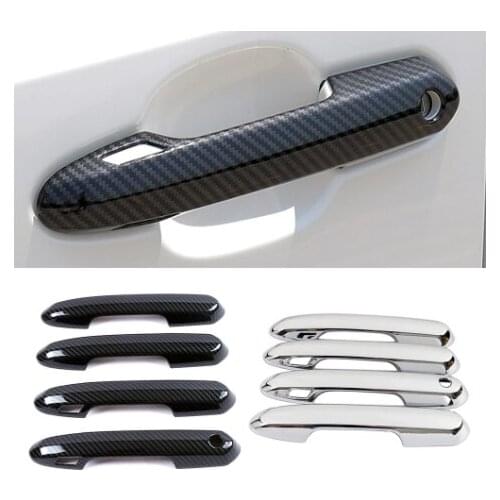 For Toyota Rav 4 Rav4 2019-2021 Carbon Fiber Color Door Handle Cover ABS Decoration Protector Chrome Trim With 2 Smart Set