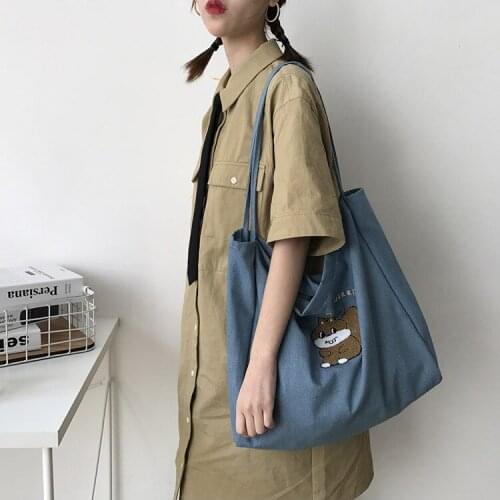 2020 New spring animal Canvas blue shoulder Bags large capacity handbag women student bag korea shopping tote squirrel open hasp