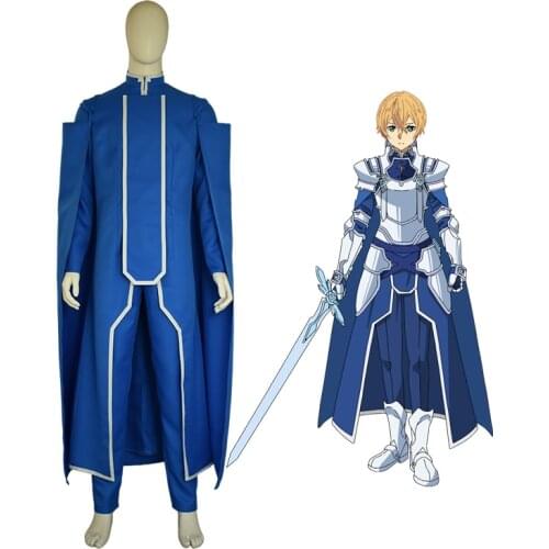 New Anime Sword Art Online Alicization SAO Eugeo Synthesis Cosplay Costume Blue Outfit with Cloak