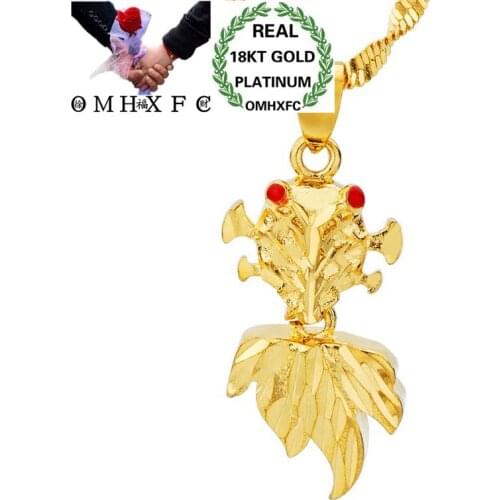 OMHXFC Wholesale European Fashion Woman Man Unisex Party Birthday Wedding Gift Goldfish Zircon 18KT Real Gold Charm Pendant PN92