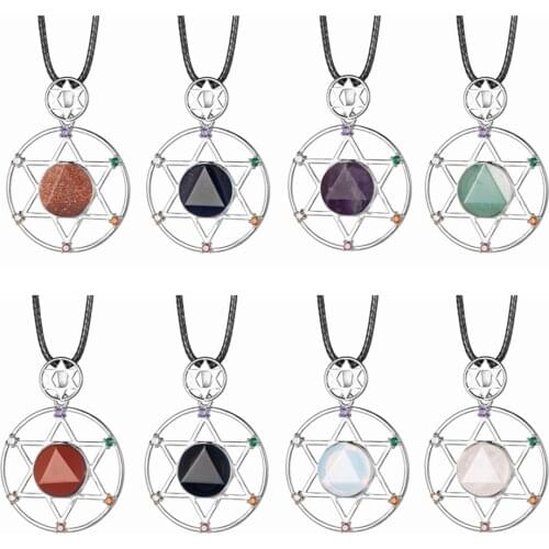ASHMITA Natural Hexagram Stone Pendant Necklace for Women Men Six Stars Magen of David Crystal Rhinestone Jewelry