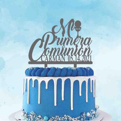 Personalized Spanish Mi Primera Comunión Cake Topper Custom Name Party Date Kids First Communion Party Cake Decoration Topper