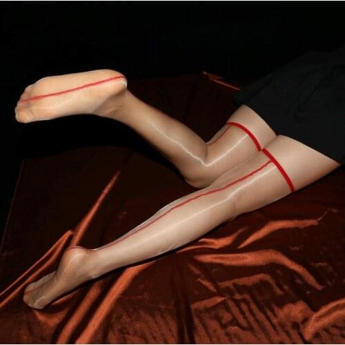 Sexy Transparent Stockings Oil Shiny Back Line Seamed Thigh High Stockings 1D Ultra Thin Nylon Pantyhose Women Party Hosiery