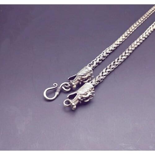 Selling Jewelry>>>Ethnic style mens dragon scale double leading necklace Personal style domineering mens necklace Korean silve