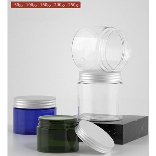 50/100/150/200/250g Aluminum Cover Empty Plastic Cosmetic Makeup Jar Pot Transparent Bottles Eyeshadow Cream Lip Balm Container