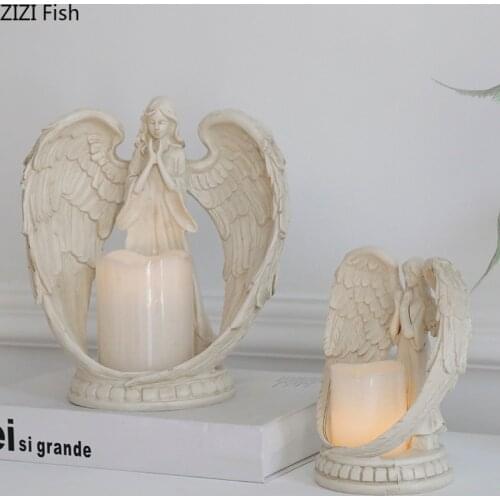 Retro Angel Candle Holders Pluggable Battery Electronic Candlestick Church Wedding Centerpieces Candelabra Vintage Home Decor