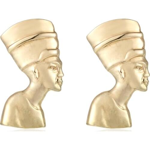 Hip Hop Gold Alloy Egyptian Queen Nefertiti Stud Earrings Womens Statement Punk Acient Pharaoh Costume Cocktail Party Jewellery