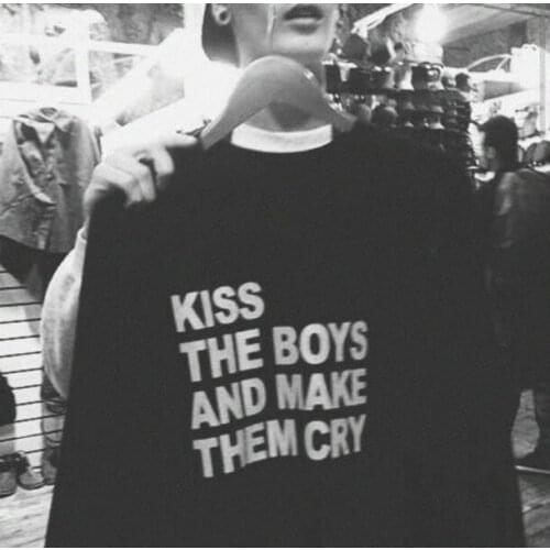 Skuggnas Kiss boy and make them cry letter print sweatshirt Moletom Do Tumblr Hoodie Jumper grunge goth harajuku aesthetic Tops