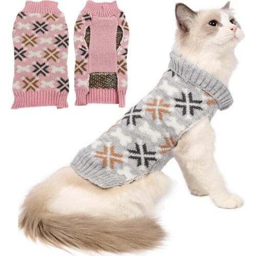 80%HOTCats Sweatshirt Snowflake Bone Pattern Cosplay Soft Texture Knitted Pet Cats Sweater Outfit for Christmas