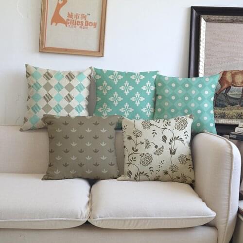 Dark Coffee Brown Green Classic Geometric Pattern Linen Cushion Cover Car Hotel Home Sofa Decorative Throw Pillow Case 45x45cm