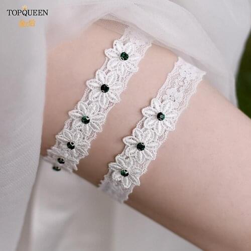 TOPQUEEN Wedding Garters Lace Belt Legs Ring Suspender For Women Girls Fashion Sexy Women Green Rhinestone Gartert Belt TH34 35