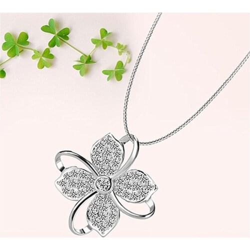 Trendy 925 Sterling Silver Necklace Girl Birthday Gift Bright CZ Clover Pendant Necklace For Women Jewelry Trendy Princess Bijou