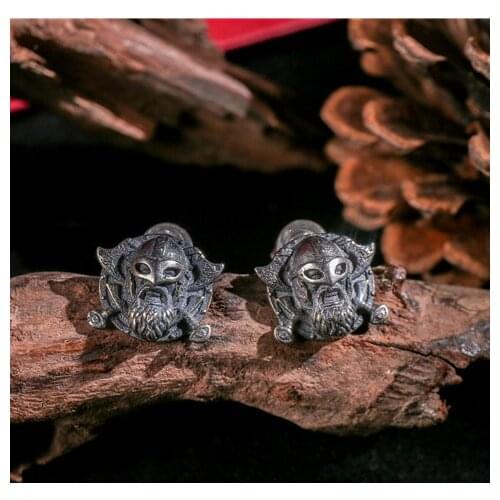 Vintage Silver Plated Stud Earrings Viking Pirate Skull Earrings Scandinavia Motorcycle Party Biker Jewelry Men Womens Earrings