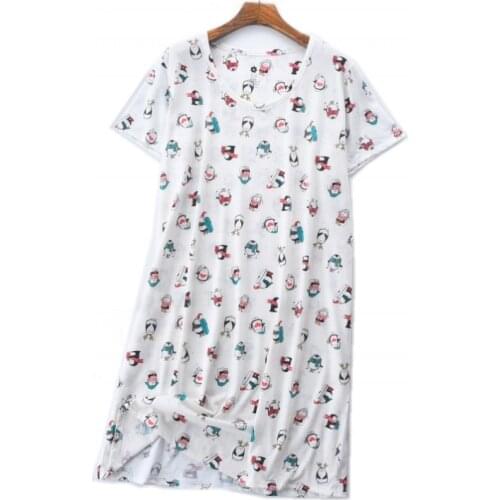 Summer Female Casual Cartoon nighty dress Ladies Cotton Nightgown Women Short Sleeve O-neck collar Large Size sleepshirt XXXL